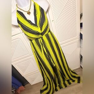 Sexy Striped Yellow and Black Maxi Dress